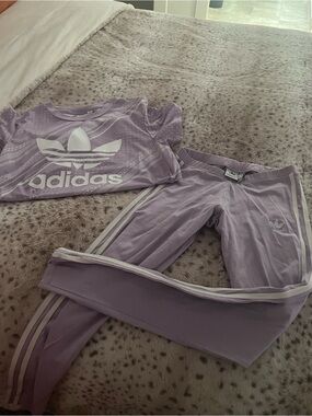 Adidas Tee & Track Pants — Light Purple Two-Piece
